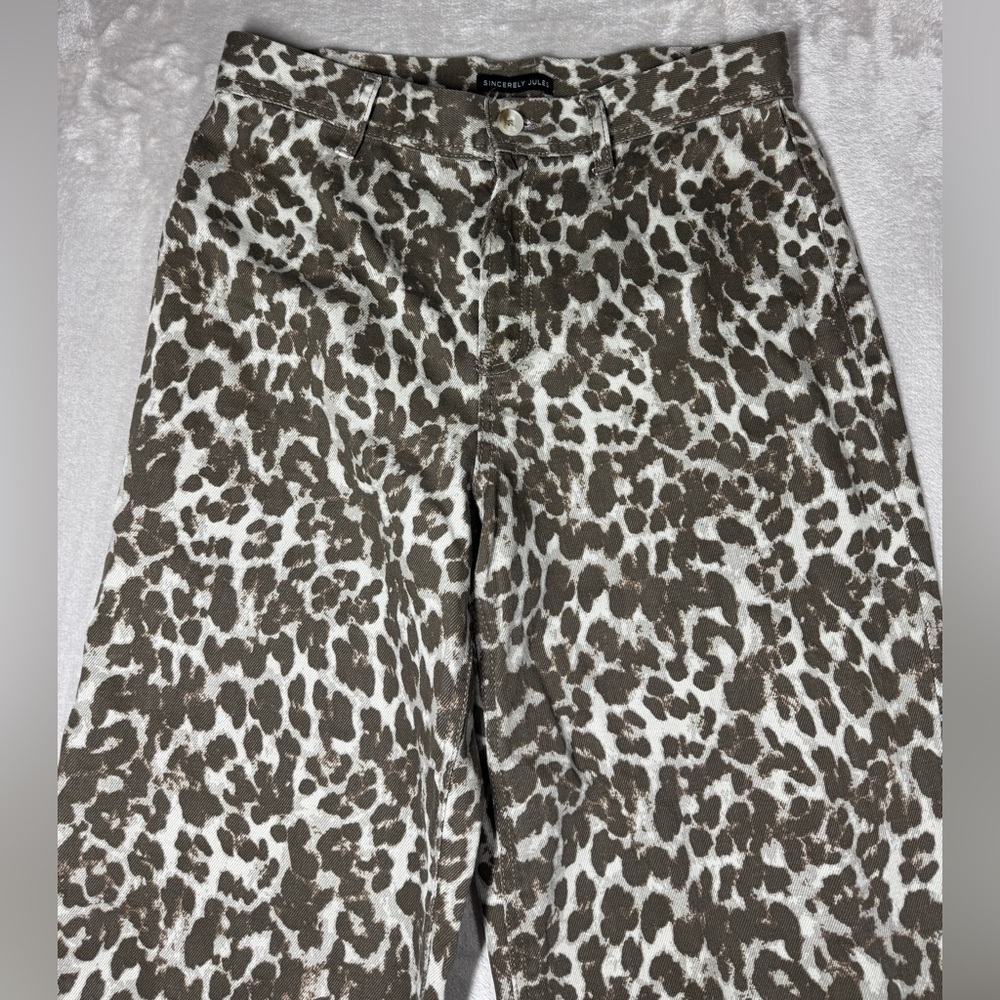 Sincerely Jules Leopard Animal Print Wide Leg Cropped 100% Cotton Jeans Size 29 - Picture 3 of 16